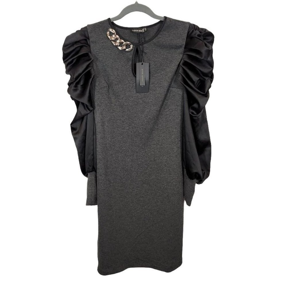 NWT Ladyform Puff Sleeve Dress‎ in Gray Size UK 10